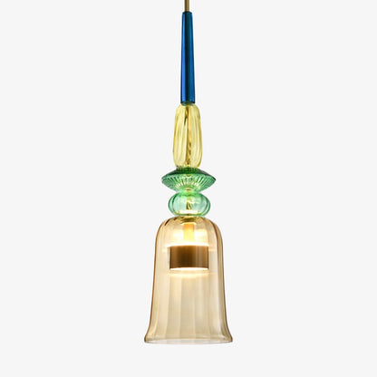 Hanging Glass Shade Fixture with LED Bulb – Adjustable Height Iron Ceiling Light for Kitchen Island Dining Room Bedroom – 6 in Colored Glass