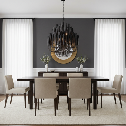 Round Tiered Wood and Metal Ceiling Light for Dining Room, Living Room and Bedroom – Adjustable Pendant with Whitewash Finish – 6 to 18 Arms