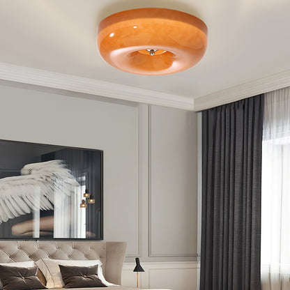 LED Flush Mount Light Fixture Chrome Textured Glass Shade Integrated Lighting 16 in Round Low Profile for Bedroom Living Room Dining Room Co