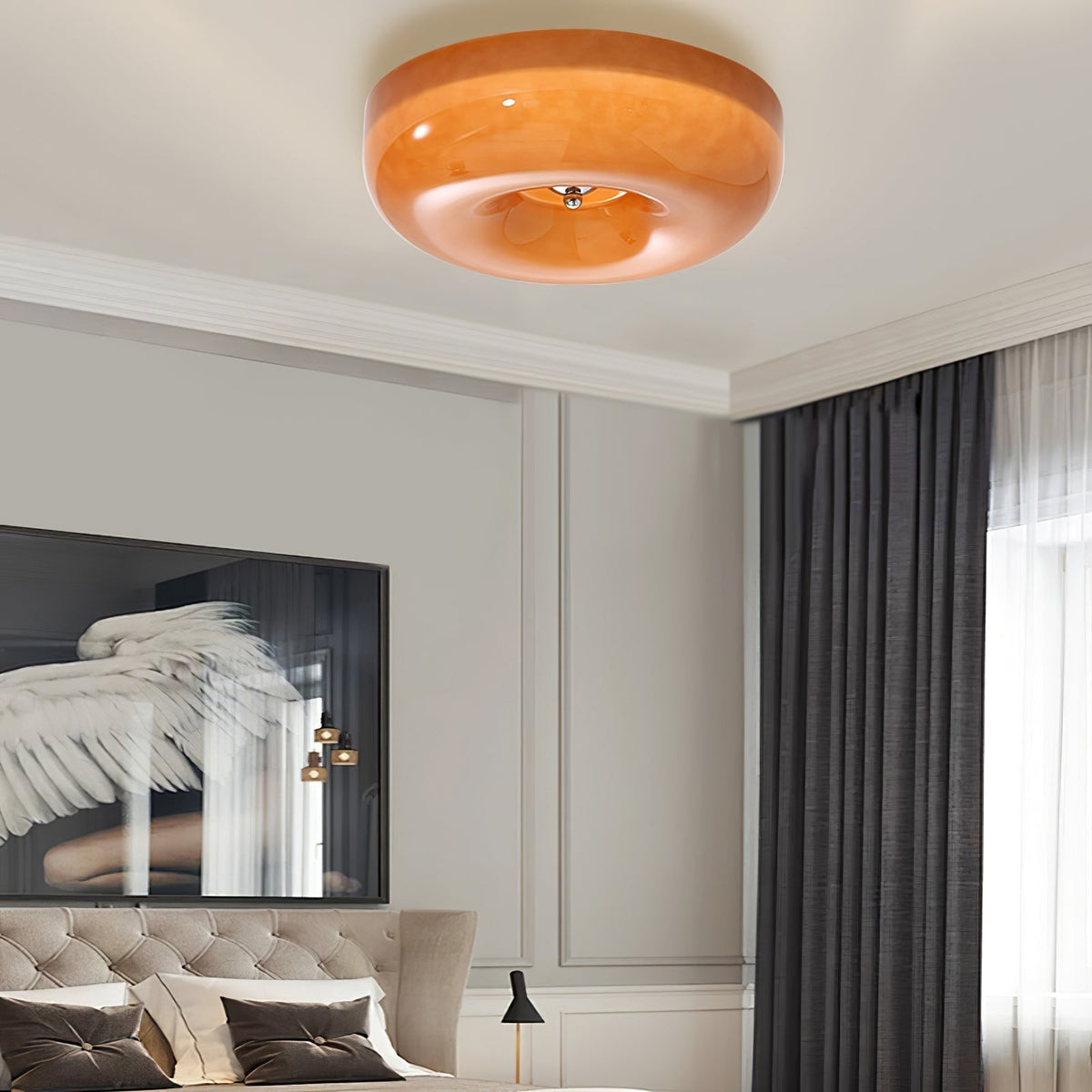 Swirled Glass Flush Mount Ceiling Light with Integrated LED – Chrome Finish – Dimmable Warm White – Modern Ceiling Lamp for Bedroom Living
