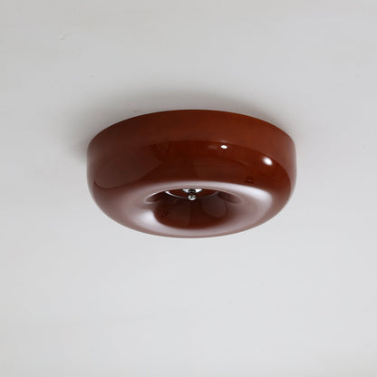 LED Flush Mount Light Fixture Chrome Textured Glass Shade Integrated Lighting 16 in Round Low Profile for Bedroom Living Room Dining Room Co