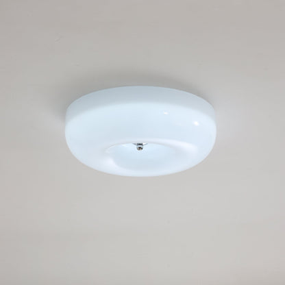 LED Flush Mount Light Fixture Chrome Textured Glass Shade Integrated Lighting 16 in Round Low Profile for Bedroom Living Room Dining Room Co