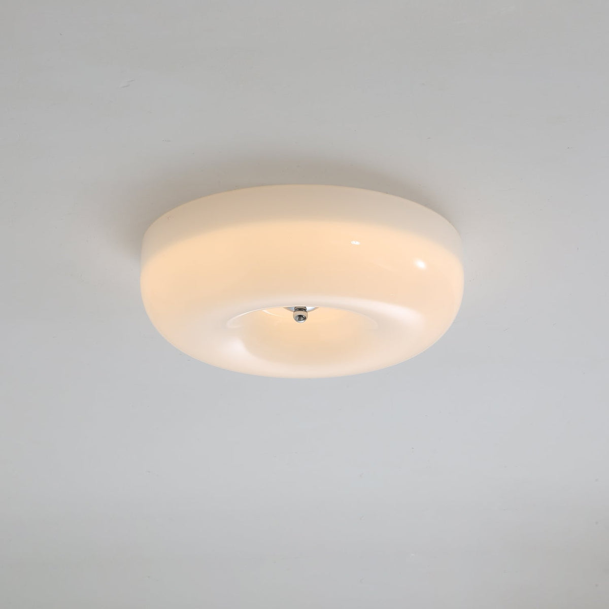 LED Flush Mount Light Fixture Chrome Textured Glass Shade Integrated Lighting 16 in Round Low Profile for Bedroom Living Room Dining Room Co