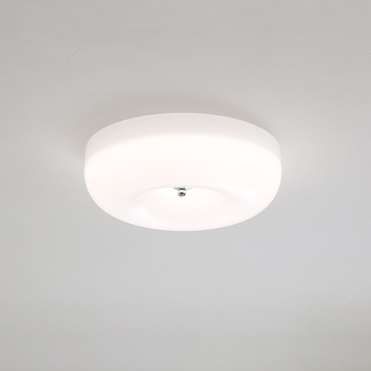 LED Flush Mount Light Fixture Chrome Textured Glass Shade Integrated Lighting 16 in Round Low Profile for Bedroom Living Room Dining Room Co