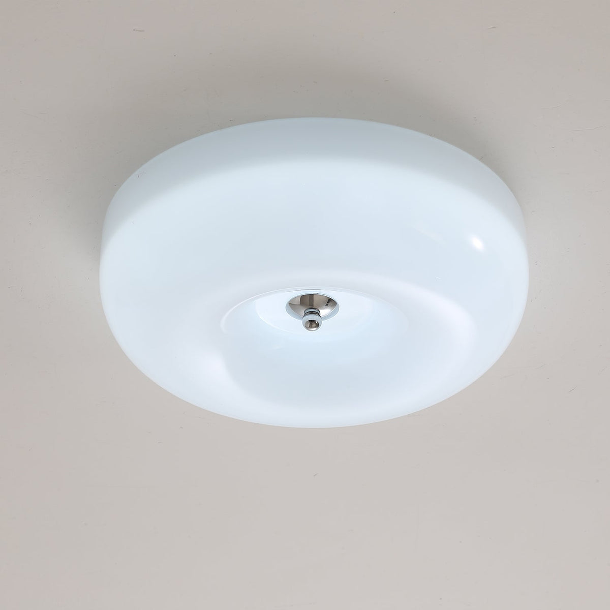 LED Flush Mount Light Fixture Chrome Textured Glass Shade Integrated Lighting 16 in Round Low Profile for Bedroom Living Room Dining Room Co