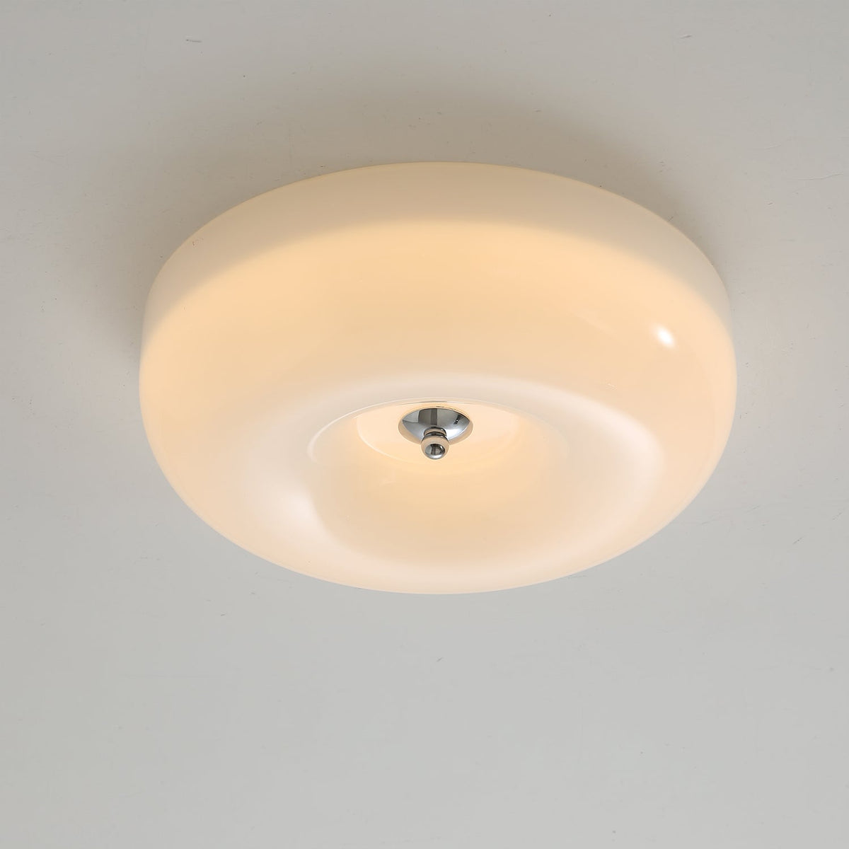 LED Flush Mount Light Fixture Chrome Textured Glass Shade Integrated Lighting 16 in Round Low Profile for Bedroom Living Room Dining Room Co