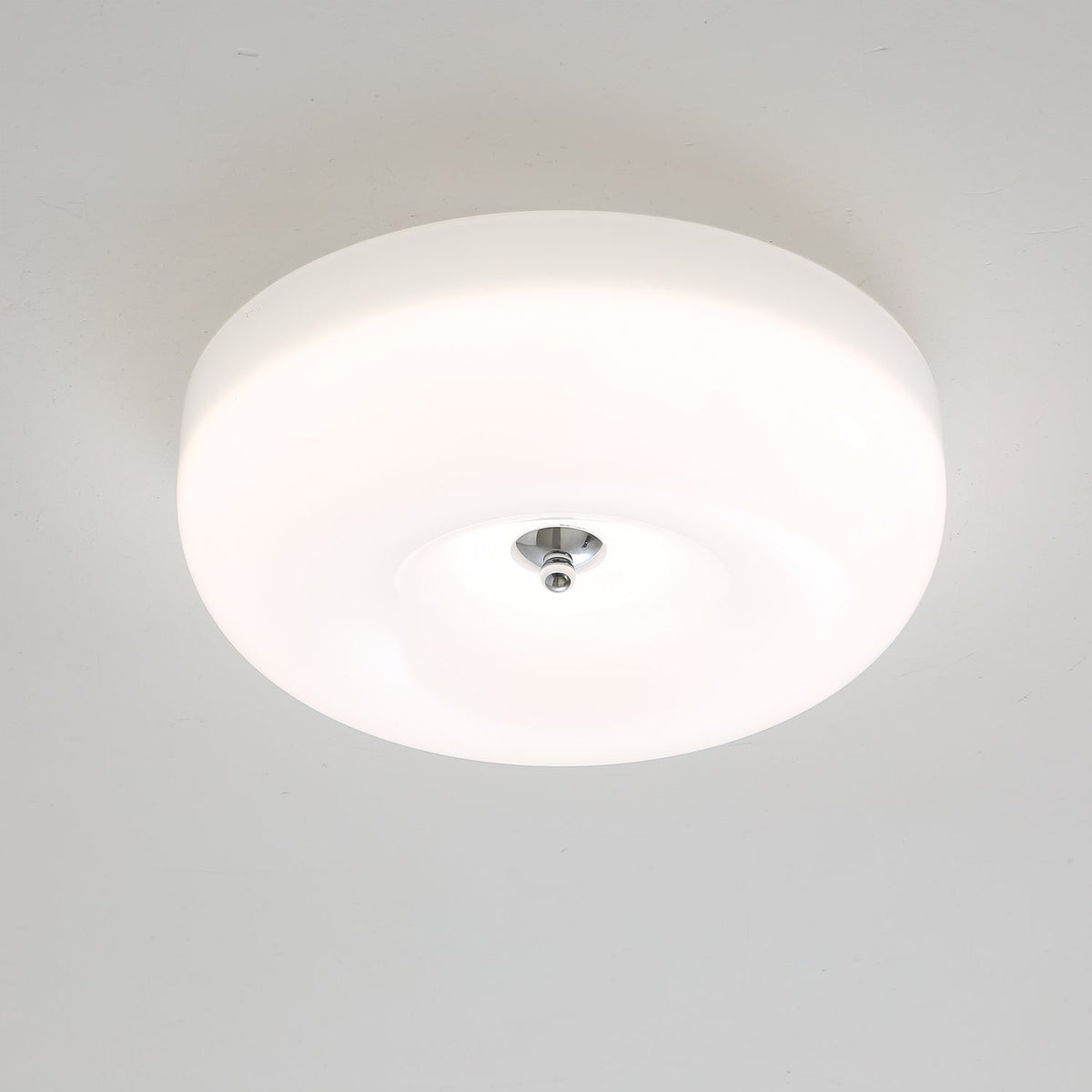 LED Flush Mount Light Fixture Chrome Textured Glass Shade Integrated Lighting 16 in Round Low Profile for Bedroom Living Room Dining Room Co