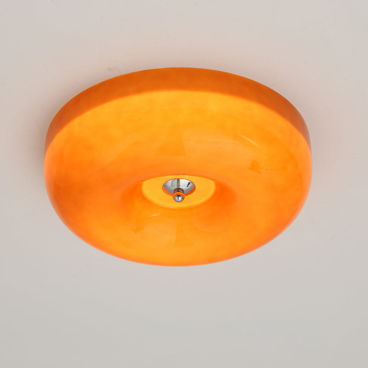 LED Flush Mount Light Fixture Chrome Textured Glass Shade Integrated Lighting 16 in Round Low Profile for Bedroom Living Room Dining Room Co