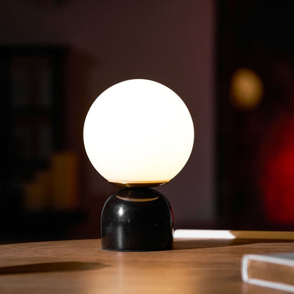 Spherical Glass Globe Accent Lamp with Natural Stone Base for Desk, Nightstand & Side Table | Modern Minimalist Home Lighting Fixture