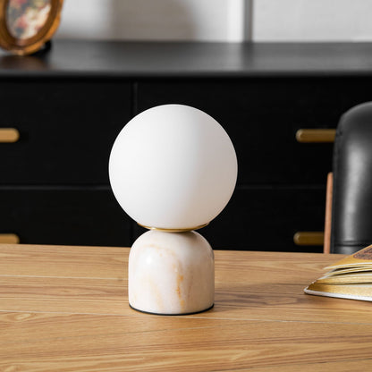 Spherical Glass Globe Accent Lamp with Natural Stone Base for Desk, Nightstand & Side Table | Modern Minimalist Home Lighting Fixture