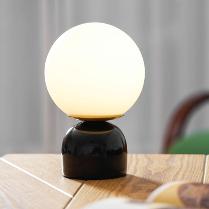 Spherical Glass Globe Accent Lamp with Natural Stone Base for Desk, Nightstand & Side Table | Modern Minimalist Home Lighting Fixture