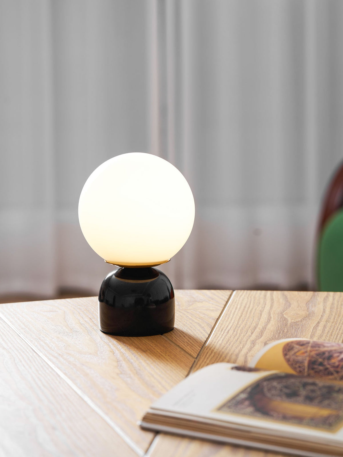 Spherical Glass Globe Accent Lamp with Natural Stone Base for Desk, Nightstand & Side Table | Modern Minimalist Home Lighting Fixture