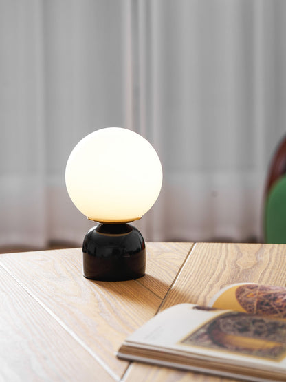 Spherical Glass Globe Accent Lamp with Natural Stone Base for Desk, Nightstand & Side Table | Modern Minimalist Home Lighting Fixture