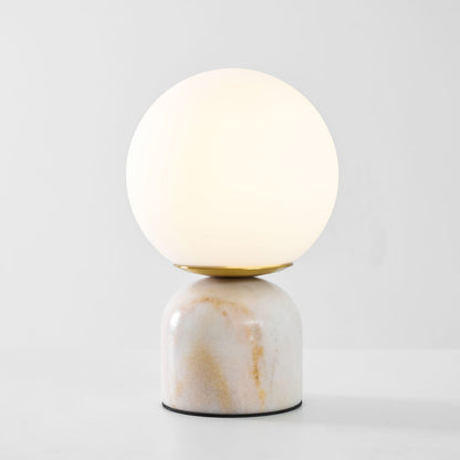 Spherical Glass Globe Accent Lamp with Natural Stone Base for Desk, Nightstand & Side Table | Modern Minimalist Home Lighting Fixture