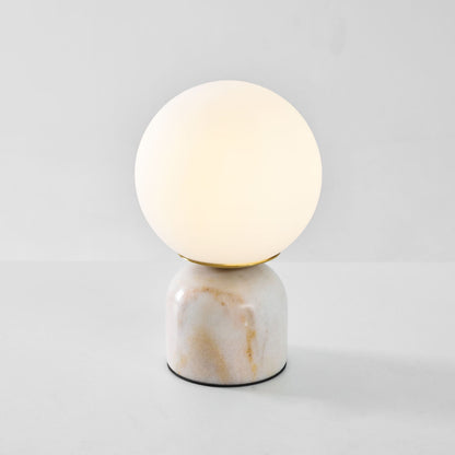 Spherical Glass Globe Accent Lamp with Natural Stone Base for Desk, Nightstand & Side Table | Modern Minimalist Home Lighting Fixture