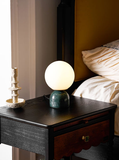 Spherical Glass Globe Accent Lamp with Natural Stone Base for Desk, Nightstand & Side Table | Modern Minimalist Home Lighting Fixture