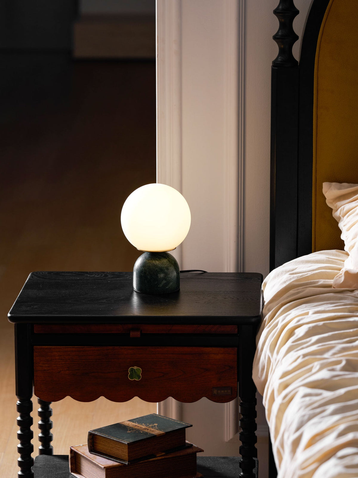 Spherical Glass Globe Accent Lamp with Natural Stone Base for Desk, Nightstand & Side Table | Modern Minimalist Home Lighting Fixture