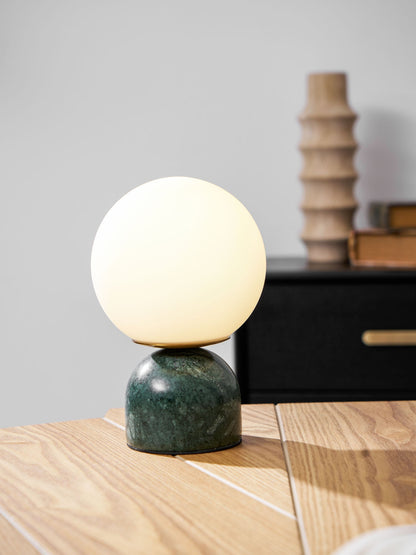 Spherical Glass Globe Accent Lamp with Natural Stone Base for Desk, Nightstand & Side Table | Modern Minimalist Home Lighting Fixture