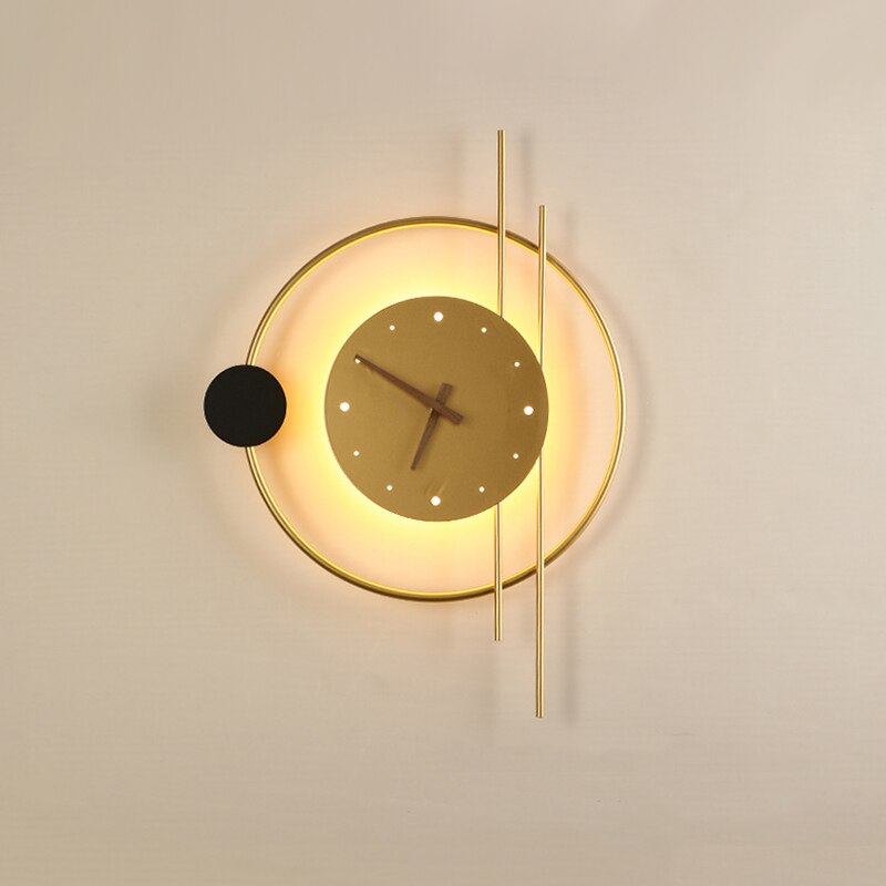 Backlit Metal Wall Clock 22 in × 16 in Gold Black Round Geometric Timepiece for Home Office Entry Foyer Den Workspace Ambient Glow Battery O