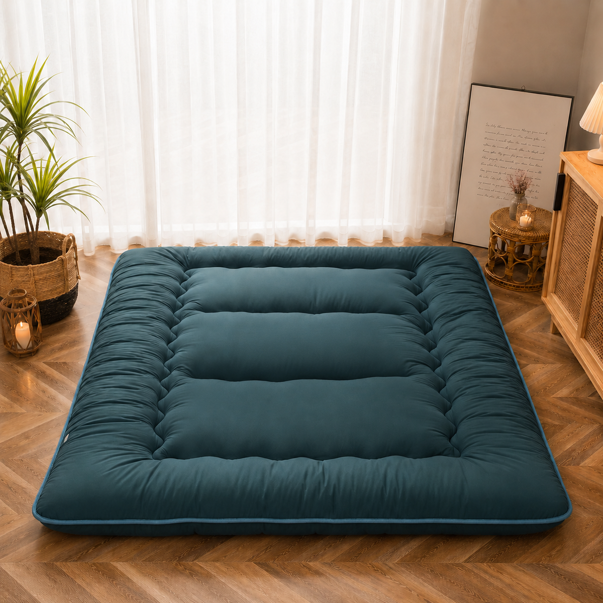 Colchón de suelo plegable de 4 pulgadas de grosor, futón japonés enrollable, colchón plegable acolchado lavable