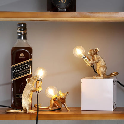 Decoración caprichosa | Lámpara de ratón dorada con diseño animal único | Iluminación elegante para el ambiente del hogar
