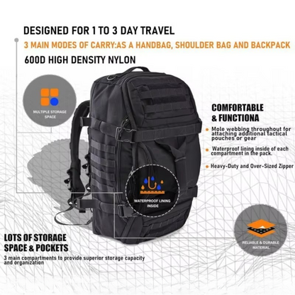 Tactical Backpack | Large Capacity Waterproof Travel Backpack with Ergonomic Support for Outdoor Adventures
