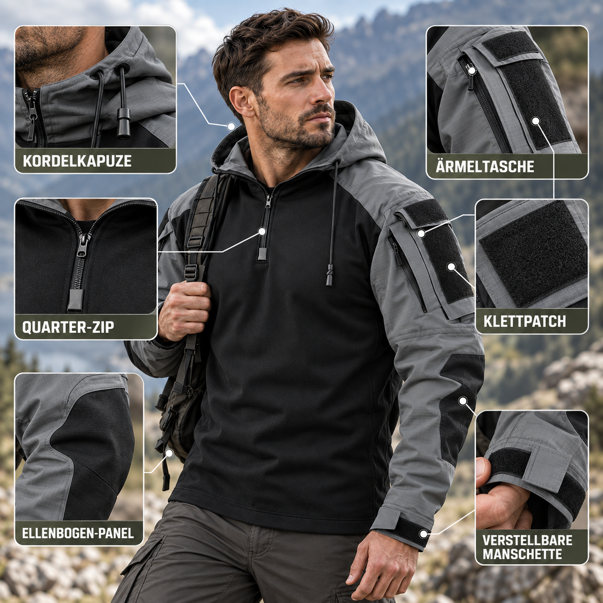 Water-Repellent Windproof Tactical Jacket for Men Outdoor Hiking Camping Everyday Wear Military Style Lightweight Polyester Coat
