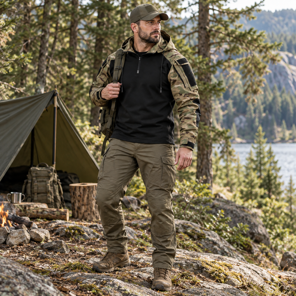 Water-Repellent Windproof Tactical Jacket for Men Outdoor Hiking Camping Everyday Wear Military Style Lightweight Polyester Coat