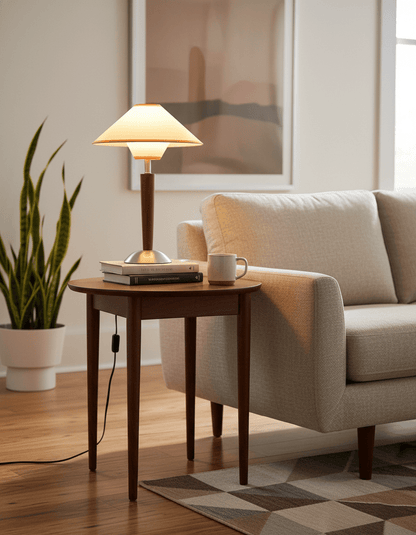 Fabric Shade Table Lamp 17 in for Nightstand & Side Table - Wood Base with E26 Socket for Bedroom Living Room Office Desk Reading Light Mini