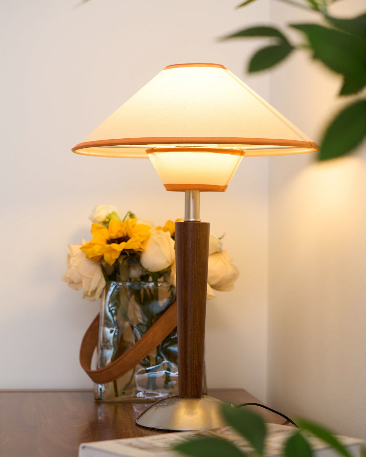 Fabric Shade Table Lamp 17 in for Nightstand & Side Table - Wood Base with E26 Socket for Bedroom Living Room Office Desk Reading Light Mini