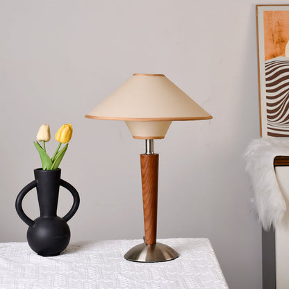 Fabric Shade Table Lamp 17 in for Nightstand & Side Table - Wood Base with E26 Socket for Bedroom Living Room Office Desk Reading Light Mini