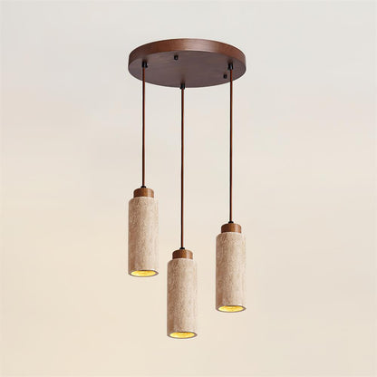 Stone Cylinder Hanging Fixture Natural Wood Accent LED Warm Glow Dining Room Kitchen Island Entryway Ceiling Light 10 inch Neutral Tone Mini
