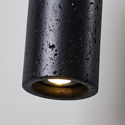 Stone Cylinder Hanging Fixture Natural Wood Accent LED Warm Glow Dining Room Kitchen Island Entryway Ceiling Light 10 inch Neutral Tone Mini