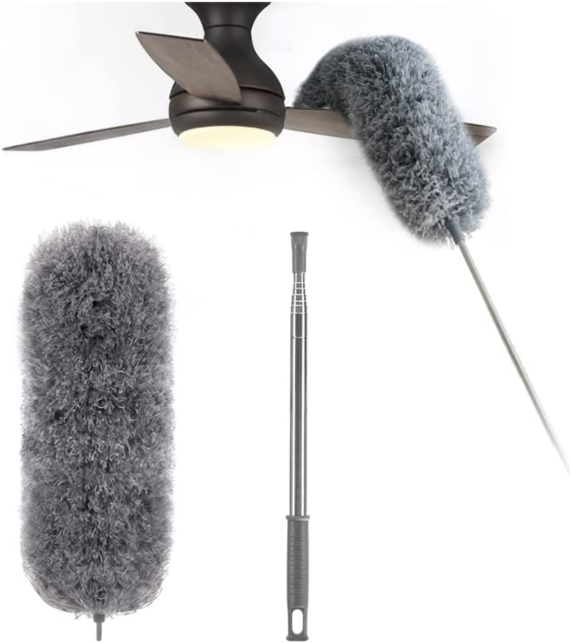 Extendable Microfiber Duster with Telescoping Handle – Bendable Head, Washable, Reaches 8 Feet for Ceiling Fans, High Shelves, Baseboards
