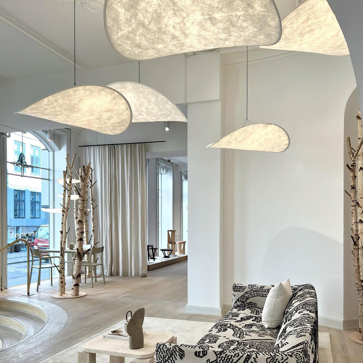 Cloud Paper Ceiling Fixture 24-Inch Hanging Lamp Modern Overhead Lighting for Dining Kitchen Living Room Adjustable Height LED