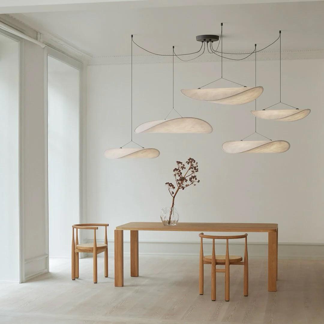 Cloud Paper Ceiling Fixture 24-Inch Hanging Lamp Modern Overhead Lighting for Dining Kitchen Living Room Adjustable Height LED