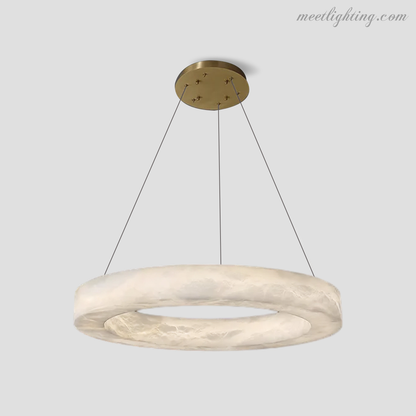 Circular Alabaster LED Ceiling Light with Brass Frame for Dining Room & Living Room | Modern Flush Mount Fixture