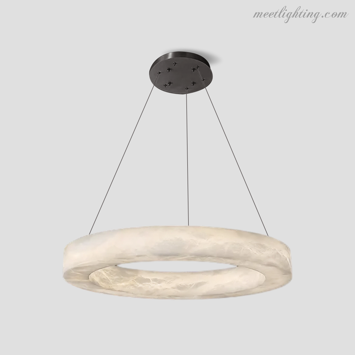 Circular Alabaster LED Ceiling Light with Brass Frame for Dining Room & Living Room | Modern Flush Mount Fixture