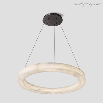 Circular Alabaster LED Ceiling Light with Brass Frame for Dining Room & Living Room | Modern Flush Mount Fixture