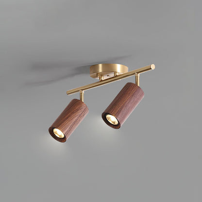 Pivoting Rail Ceiling Light Fixture with Walnut & Brass in Gold — Directional Spotlight Bar for Kitchens, Dens & Entryways — E26 Socket Spot