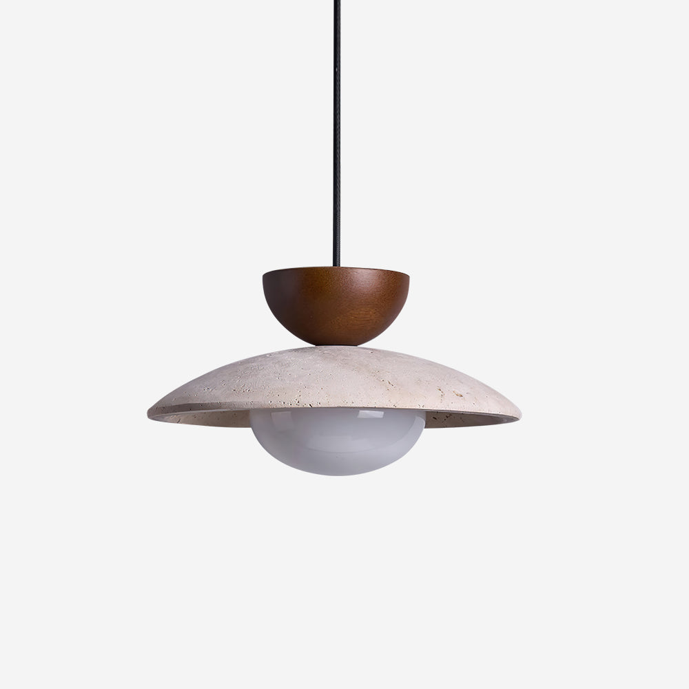 Travertine Glass Hanging Light Fixture with Wood Accent for Kitchen Island Dining Room Overhead Suspension Lamp Adjustable Cord Ceiling Moun