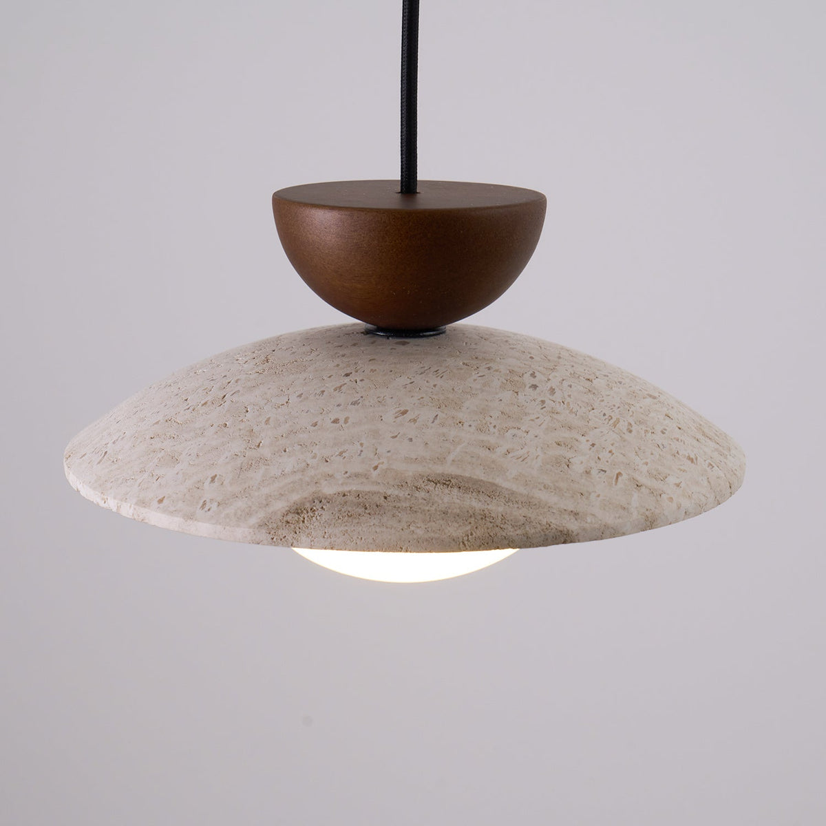 Travertine Glass Hanging Light Fixture with Wood Accent for Kitchen Island Dining Room Overhead Suspension Lamp Adjustable Cord Ceiling Moun