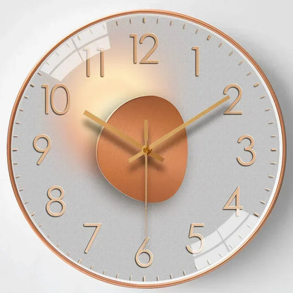 Round Wall Clock Silent Non-Ticking 8-Inch Gradient Gold Digital Face Battery Operated for Bedroom Living Room Office Decor