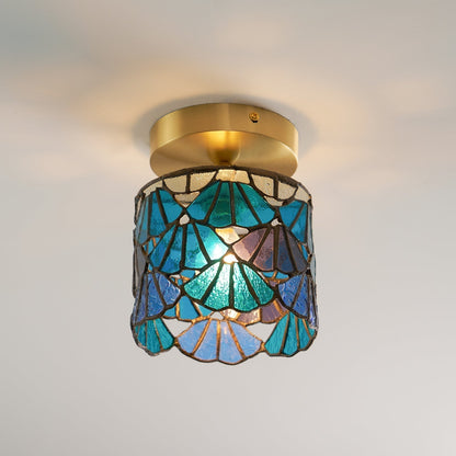Handcrafted Mosaic Glass Flush Mount Light Fixture E14 Socket for Bathroom Hallway Entrance Spaces Multicolor Artisan Ceiling Fixture Brass