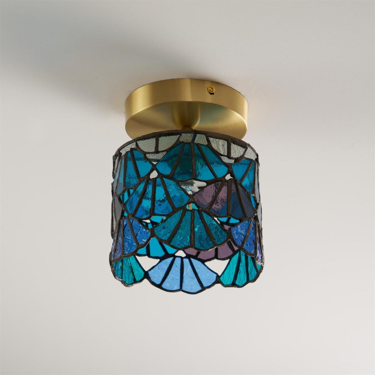 Flush Mount Glass Shade Ceiling Fixture 5 inch Brass Finish for Bathroom Bedroom Hallway Warm Ambient Lighting Vintage Style Decorative Home