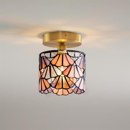 Handcrafted Mosaic Glass Flush Mount Light Fixture E14 Socket for Bathroom Hallway Entrance Spaces Multicolor Artisan Ceiling Fixture Brass