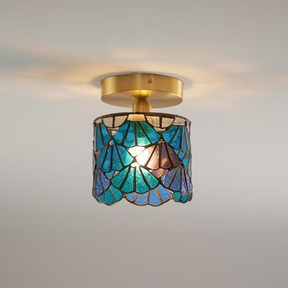 Handcrafted Mosaic Glass Flush Mount Light Fixture E14 Socket for Bathroom Hallway Entrance Spaces Multicolor Artisan Ceiling Fixture Brass