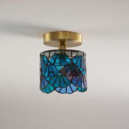 Flush Mount Glass Shade Ceiling Fixture 5 inch Brass Finish for Bathroom Bedroom Hallway Warm Ambient Lighting Vintage Style Decorative Home