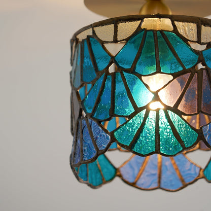 Handcrafted Mosaic Glass Flush Mount Light Fixture E14 Socket for Bathroom Hallway Entrance Spaces Multicolor Artisan Ceiling Fixture Brass