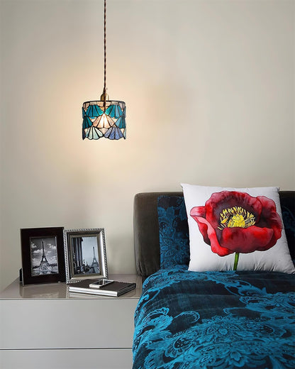 Hanging Ceiling Lamp with Tinted Glass Shade 5.3 Inches for Dining Room, Kitchen Island, Bedroom Decor, Brass Accent Fixture, Adjustable Cor